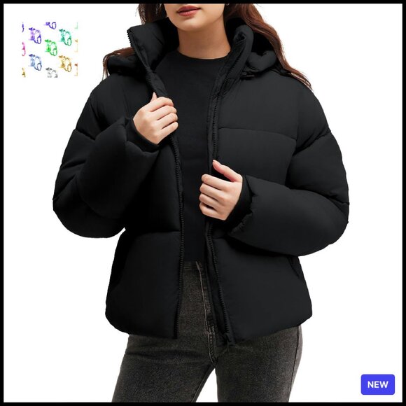 Cropped Puffer Jacket Lightweight Quilted Zip Up Coat Removable Hood